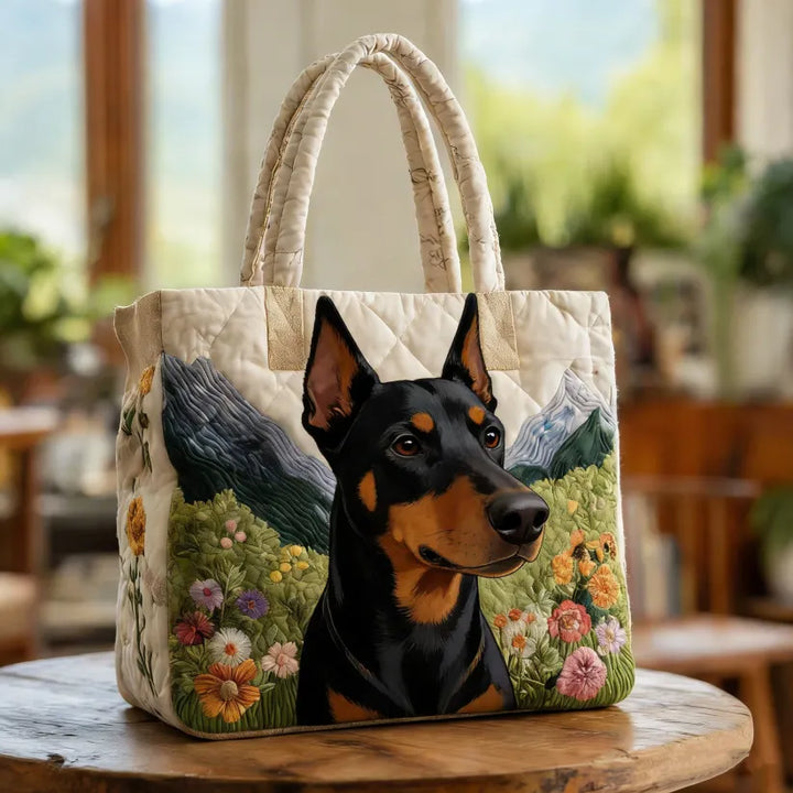 Vintage Timeless Border Doberman Quilted Tote Bag