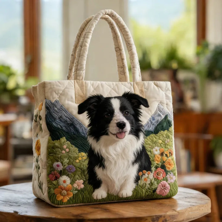 Vintage Timeless Consistent Collie Quilted Tote Bag