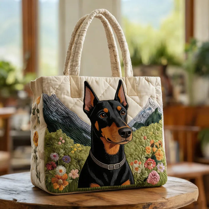 Vintage Timeless Doberman Quilted Tote Bag
