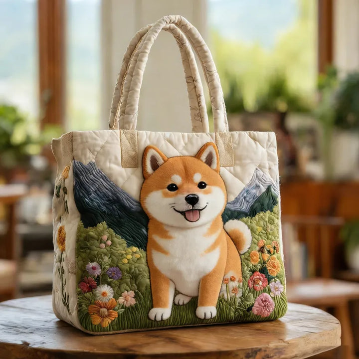 Vintage Timeless Shiba Inu Quilted Tote Bag