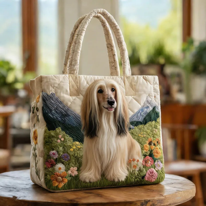 Vintage Timeless Afghan Hound Quilted Tote Bag