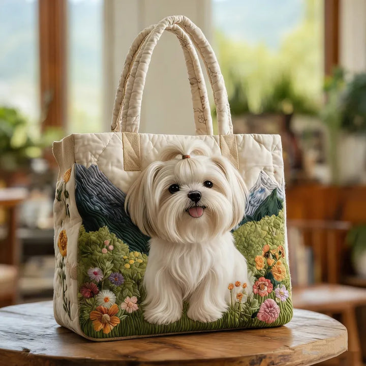 Vintage Timeless Maltese Quilted Tote Bag