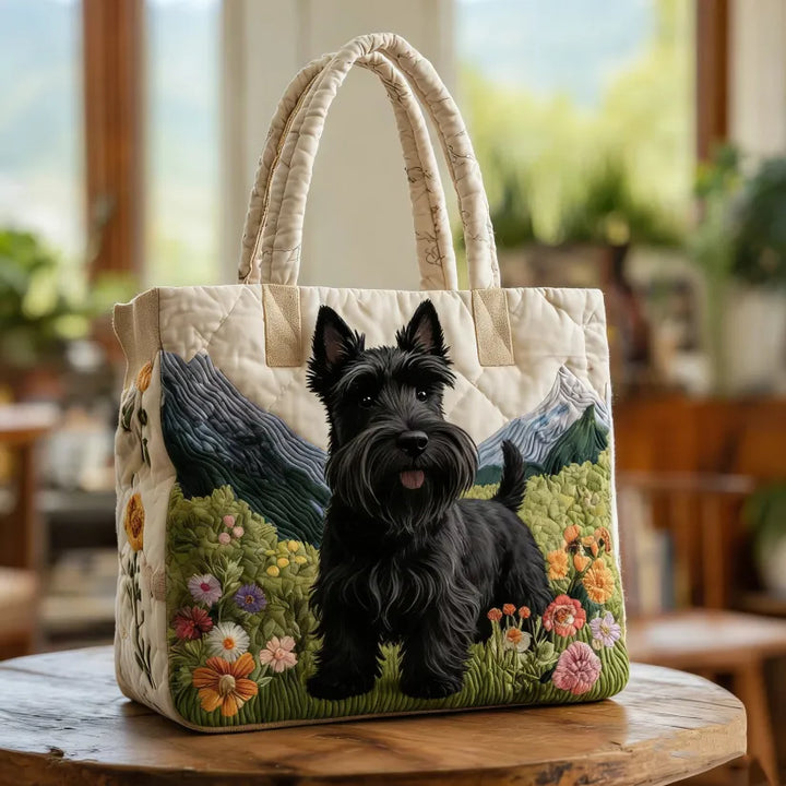 Vintage Timeless Scottish Terrier Quilted Tote Bag