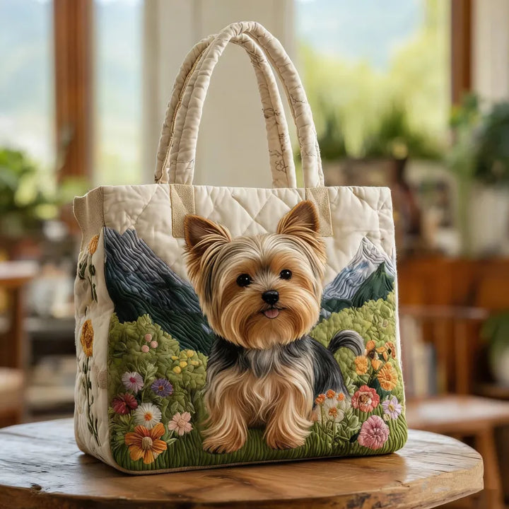 Vintage Timeless Yorkshire Terrier Quilted Tote Bag