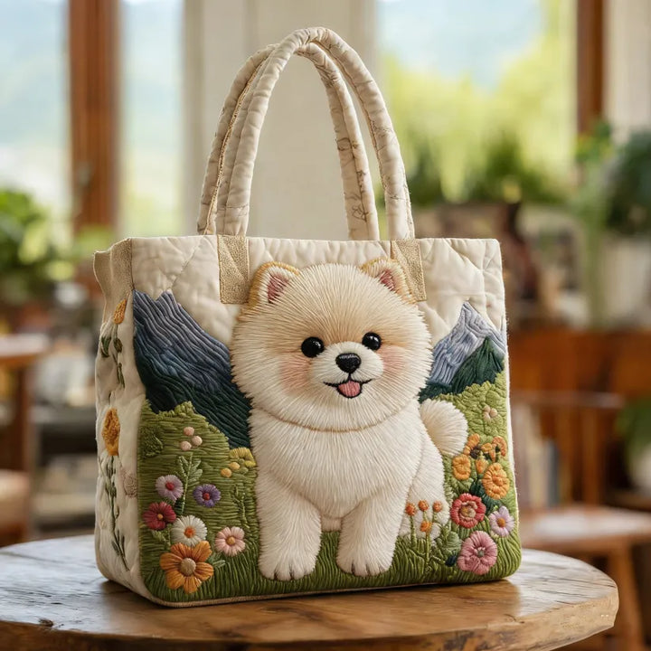 Vintage Timeless Pomeranian Quilted Tote Bag