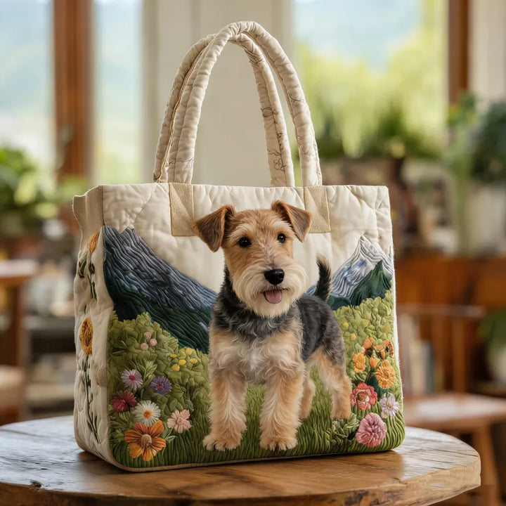 Vintage Timeless Airedale Terrier Quilted Tote Bag