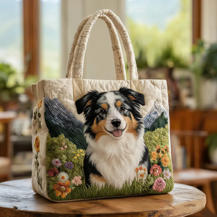 Vintage Timeless Australian Shepherd Quilted Tote Bag