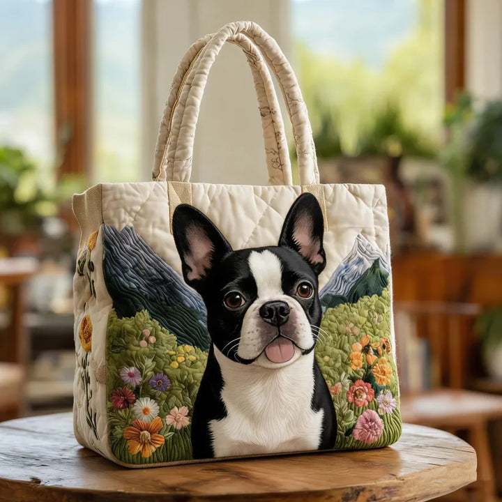 Vintage Timeless Boston Terrier Quilted Tote Bag